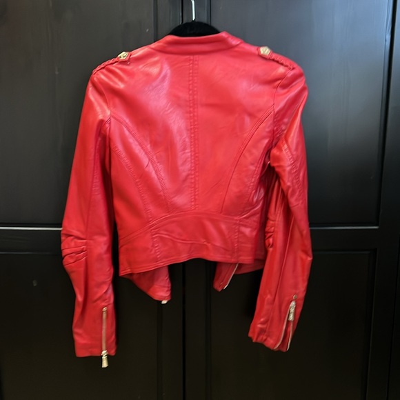 womens red faux leather biker jacket toxik fashion size medium - Picture 15 of 16